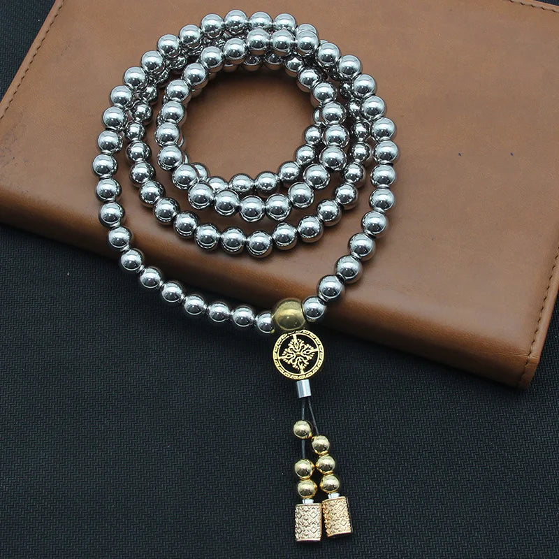 Tactical 10MM Steel Chain Buddha Beads Self Defense Hand Bracelet Necklace EDC Outdoor Tools Self Protection Survival