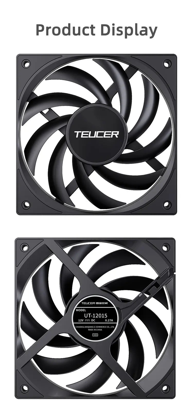 Teucer UT-12015 Ultrathin 15mm Thinckness 12cm Chassis Fan 12V/4Pin PWM FBD Bearing PC Case Cooling Ventilator 1-10pcs with Hub