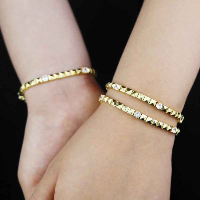 High Quality Simple Geometric Women Jewelry Fashion Gold Color White CZ Blue Turquoises Beaded Chain Bracelet Necklace