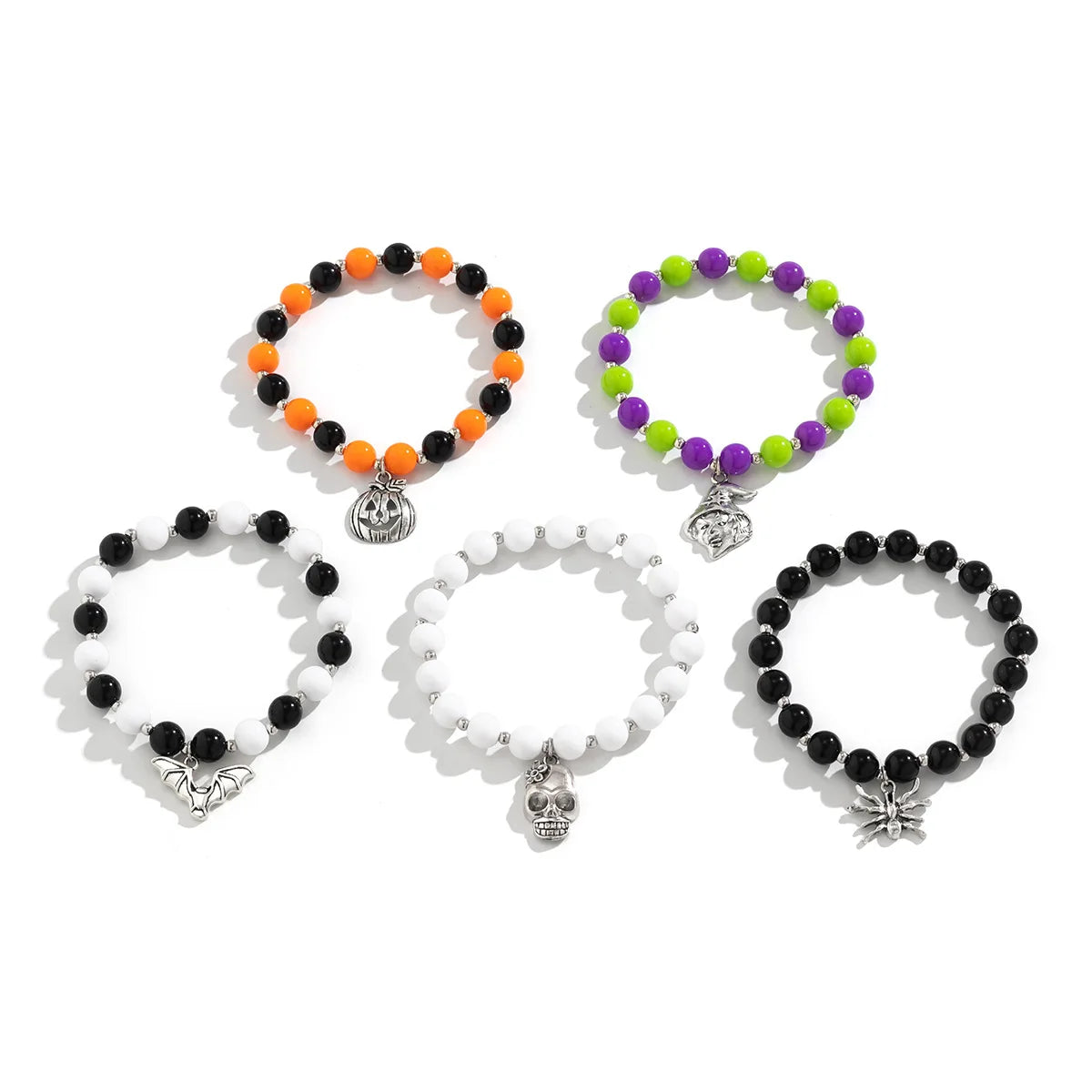 5pcs/Set Halloween Grimace Beaded Bracelet Set Holiday Party Skeleton Witch Pumpkin Head Woman Jewelry New Party Year's Gift