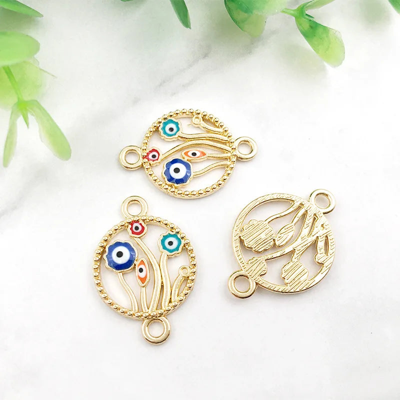 KC 2 Holes Connector Rhinestone Evil Eye Charm For Jewelry Making DIY Bracelet Necklace Bangle Accessories Supplies Wholesale