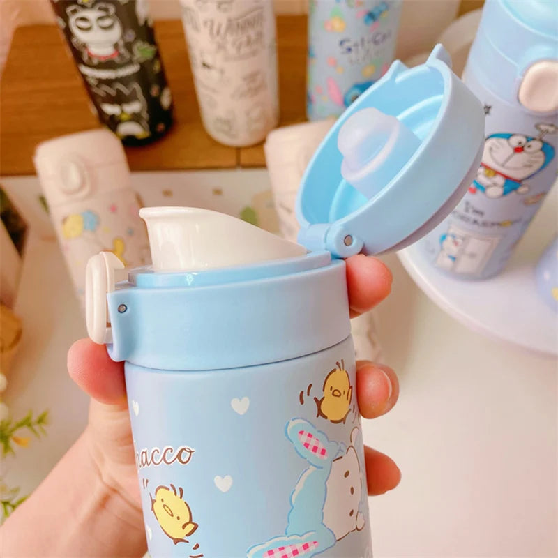 MINISO 420ML Thermos Coffee Cup 304 Stainless Steel Water Bottle Cute Cartoon Pattern Student Drink Bottle Girl Gift Water Cup