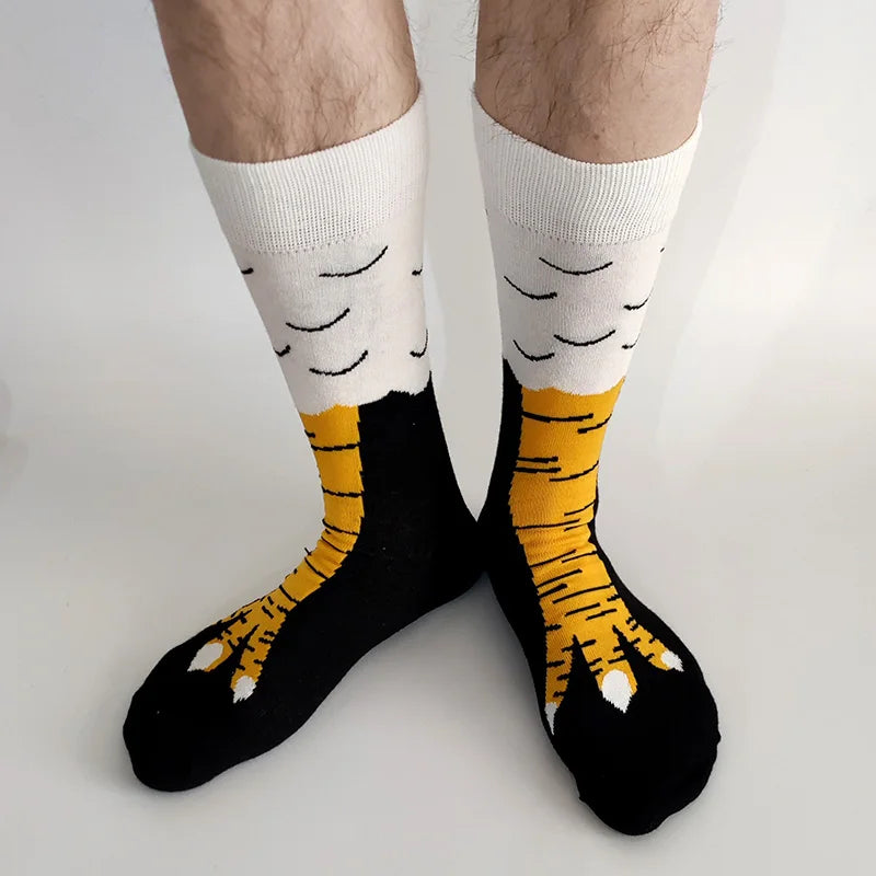 Men Funny Chicken Paw Crew Socks Hen's feet Yellow Long Leg Man Couple School Freak 3D Socks