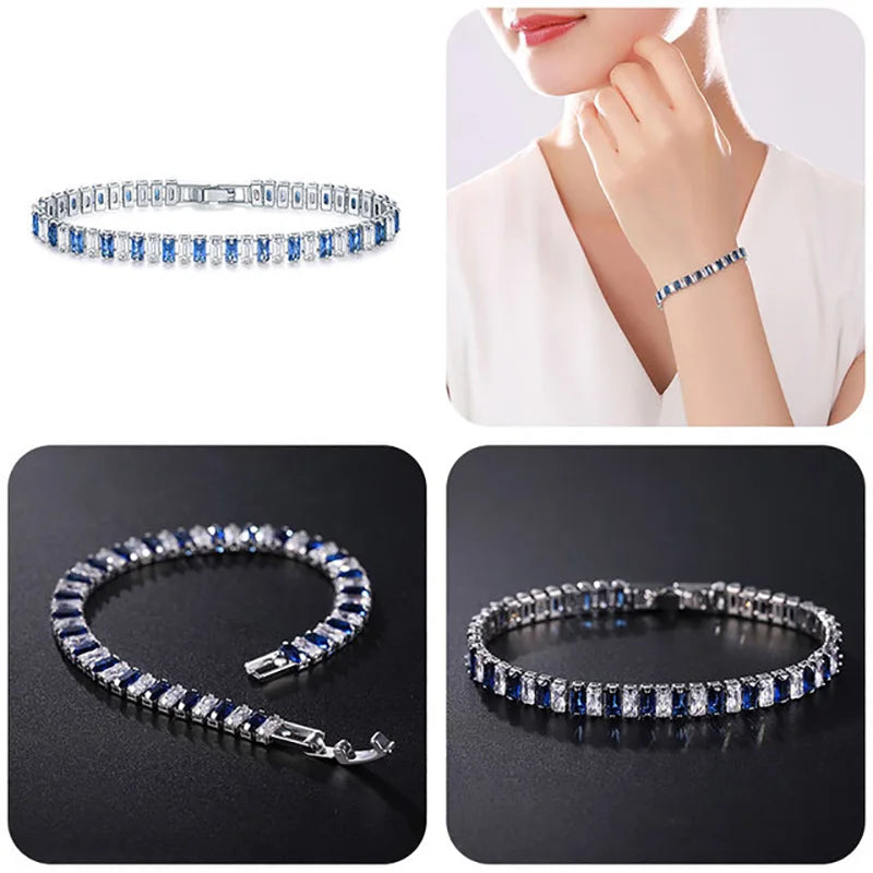 Rainbow Crystal Tennis Bracelets for Women Kpop Silver Color Friend Gifts Colorful Zirconia Bangle Chain on Hand Jewelry H167-M