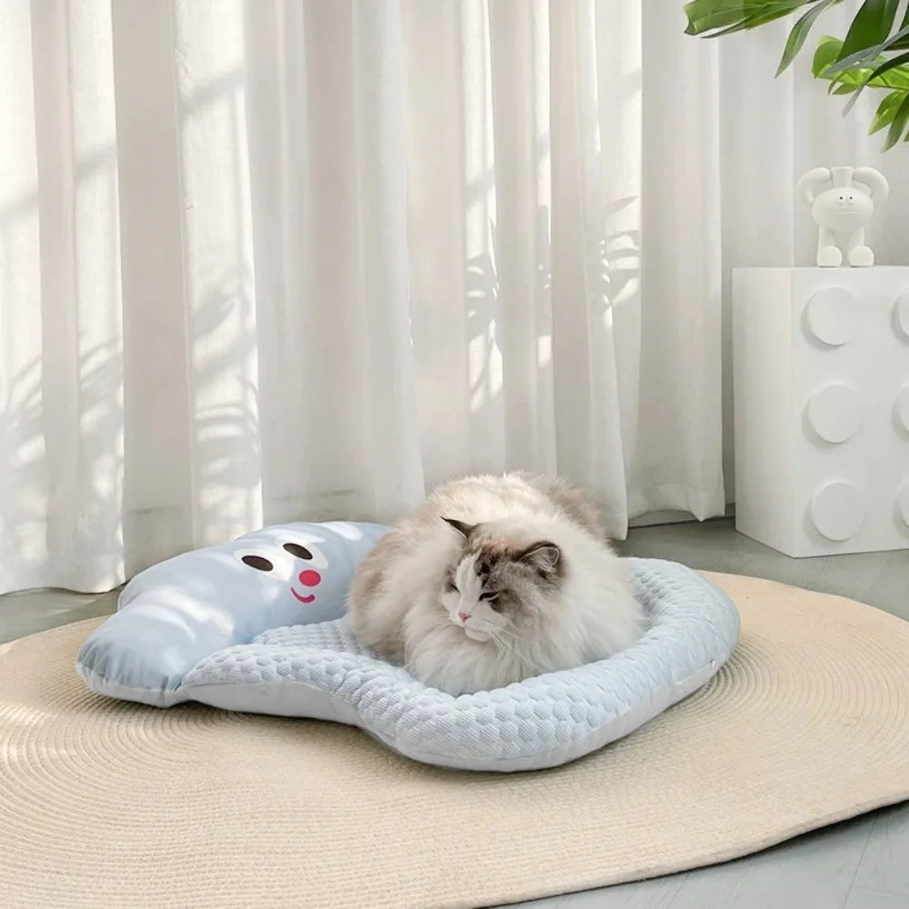 Summer Cooling Pet Cat Bed Cushion Ice Pad Dog Sleeping Cloud Shape Mat for Puppy Dogs Pet Kennel Top Quality Cool Blue Mat