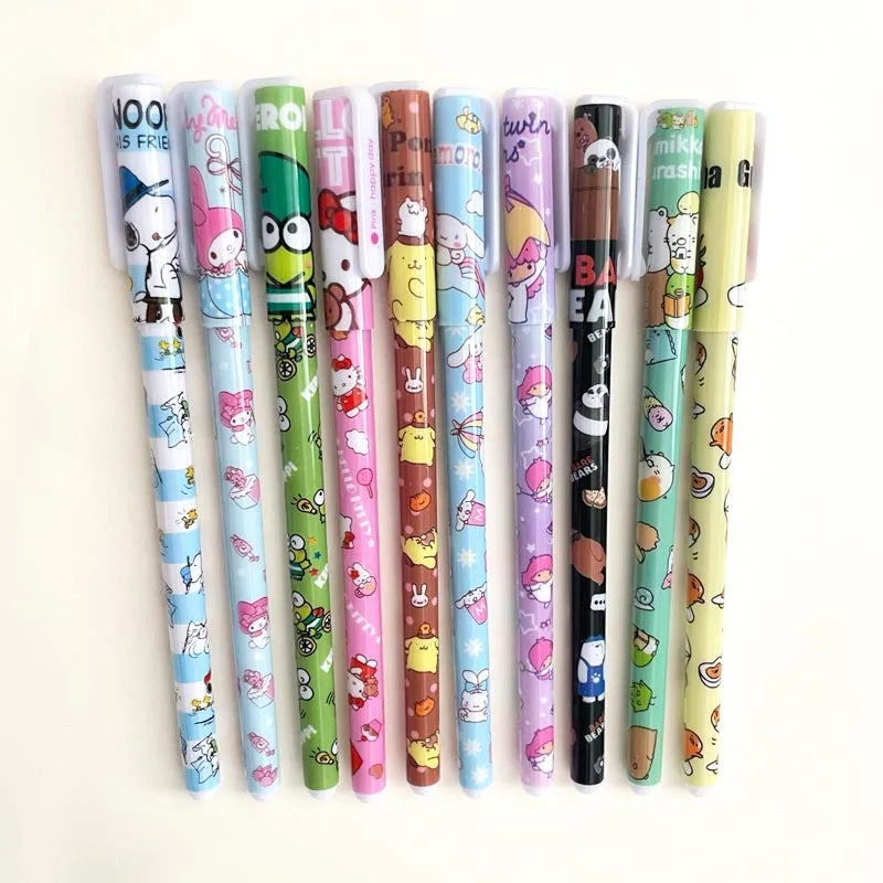 10 pcs/Box Kawaii Snoopy Gel Pens For Writing Cute Kuromi 0.5mm Colored Ink Signature Pen Kids Gift Office School Supplies