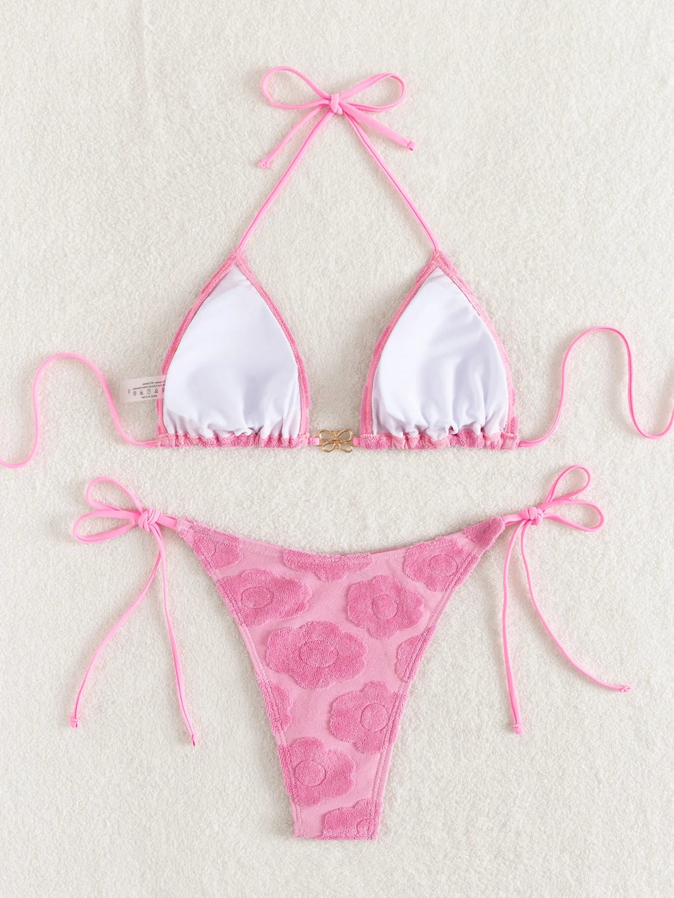 Sexy Pink Bikinis Sets Women Halter Push Up Bra Tie Side Thong Swimsuit 2024 Brazilian Beach Bandage Bathing Suit Micro Swimwear