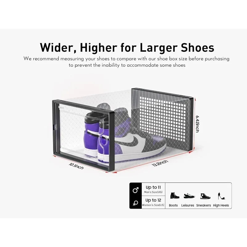 1pc/2pcs Large Shoe Storage Boxes Organizers Clear Plastic Stackable 12 Pack, Shoe Rack & Holder Substitute, Sneaker Containers