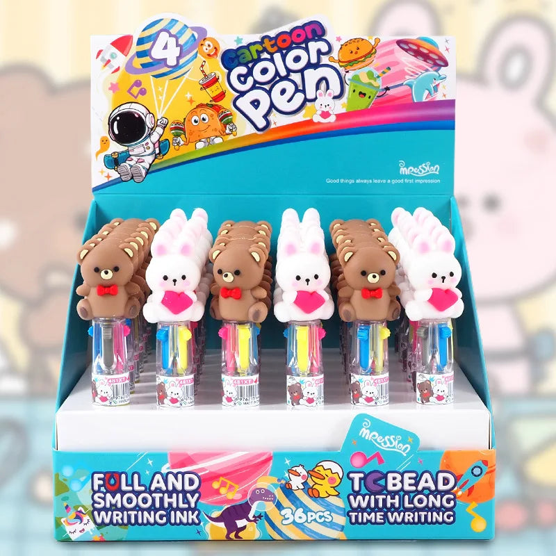 4 pcs/lot Cartoon Love Rabbit Bear 4 Colors Ballpoint Pen Mini Korean Stationery Pens For Writing Cute School Office Supply