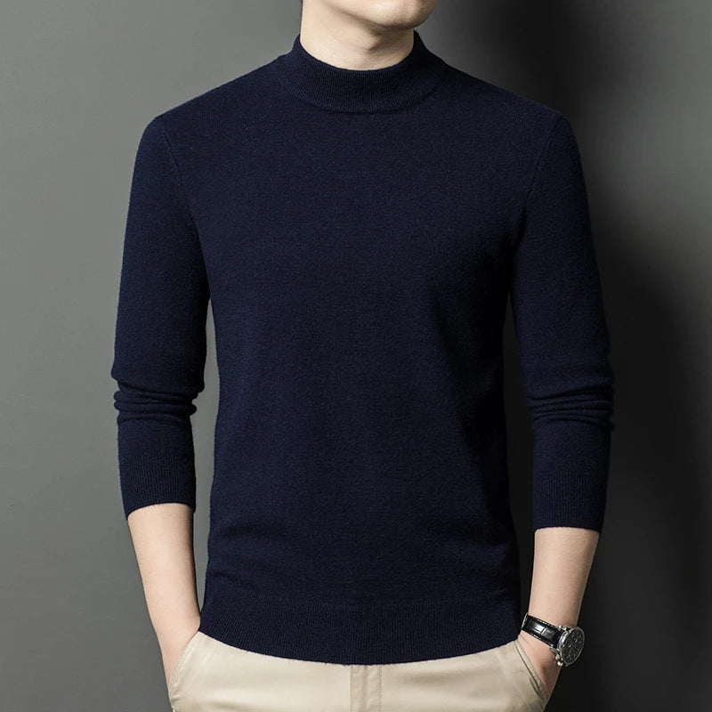 Half Turtleneck Knitwear Sweater New Autumn/Winter Mock Neck Sweatshirts Solid Color Pullovers Man Brand Casual Mens Clothing