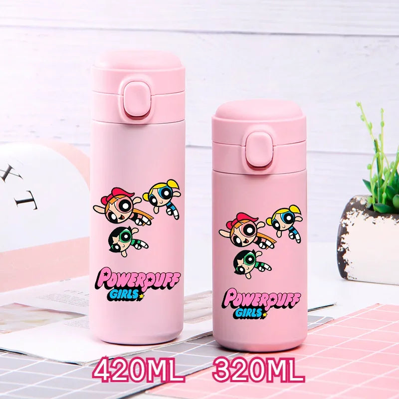320ml/420ml The Powerpuff Girls Portable Large Capacity Sport Water Bottle Children Drinking Cup Thermal Stainless Steel
