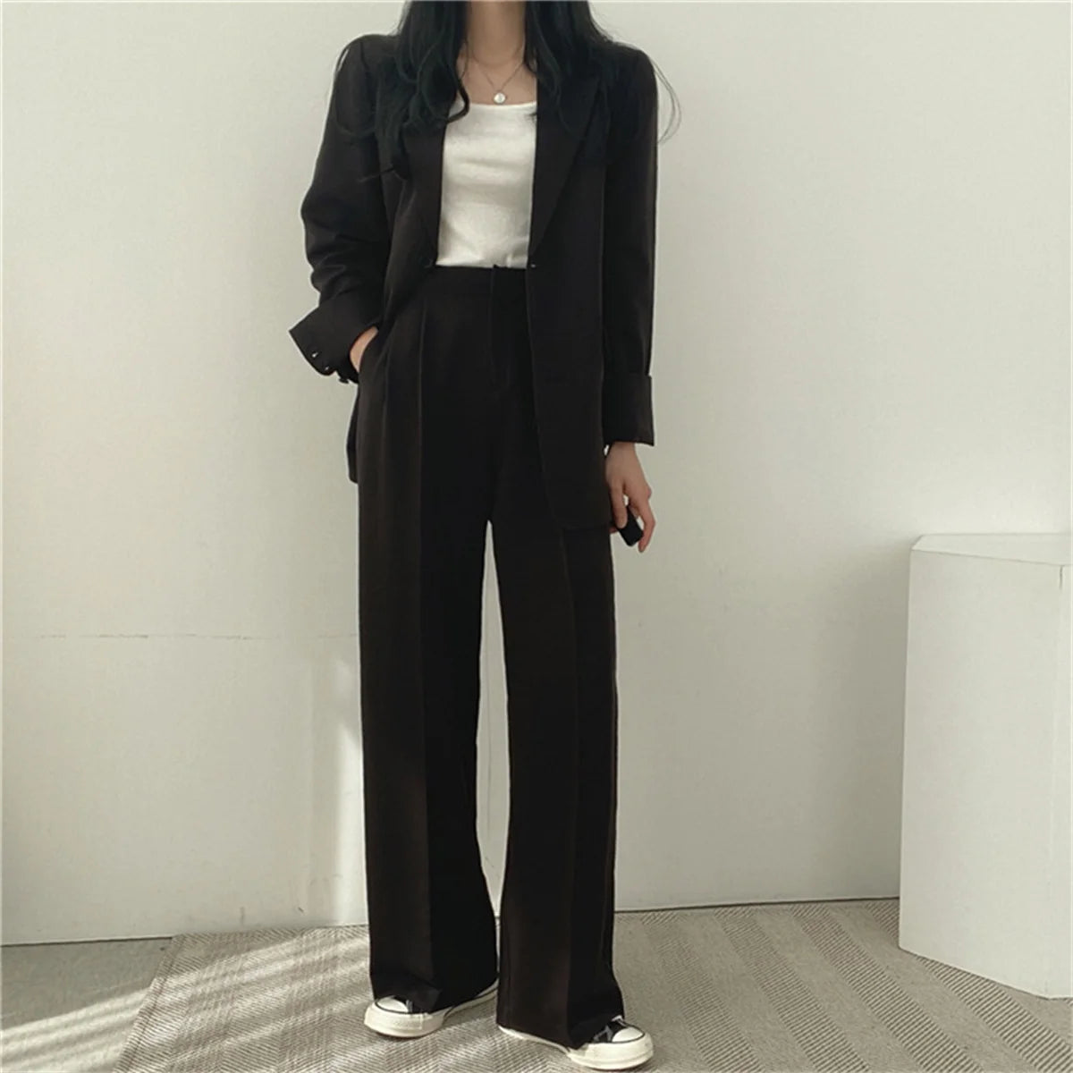 2025 Autumn New Women's Clothing Suit Jacket Casual Pants Set Wide Leg Suit Pants Elegant Office Lady Business Suit Set Blazers