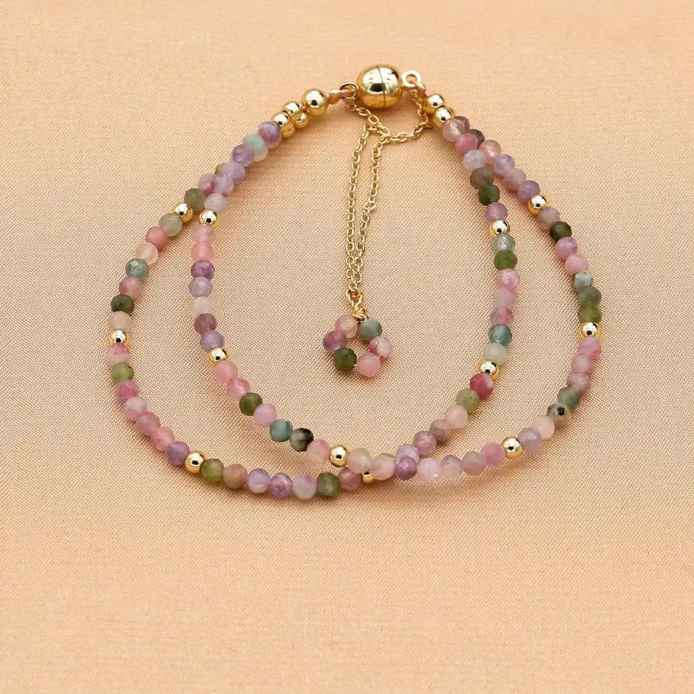 3MM Tourmaline Bracelets Double Layered Bohemian Colorful Crystal Beaded Bracelet Handmade Women Pulseira Fashion Jewelry