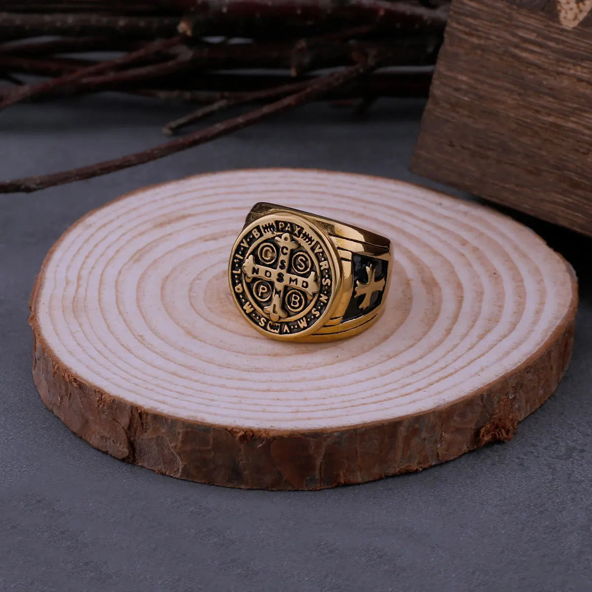 Vintage Saint Benedict's Christian Cross Ring Ring Men's Hip Hop Religious Biker Ring Stainless Steel Jewelry Boyfriend's Gift