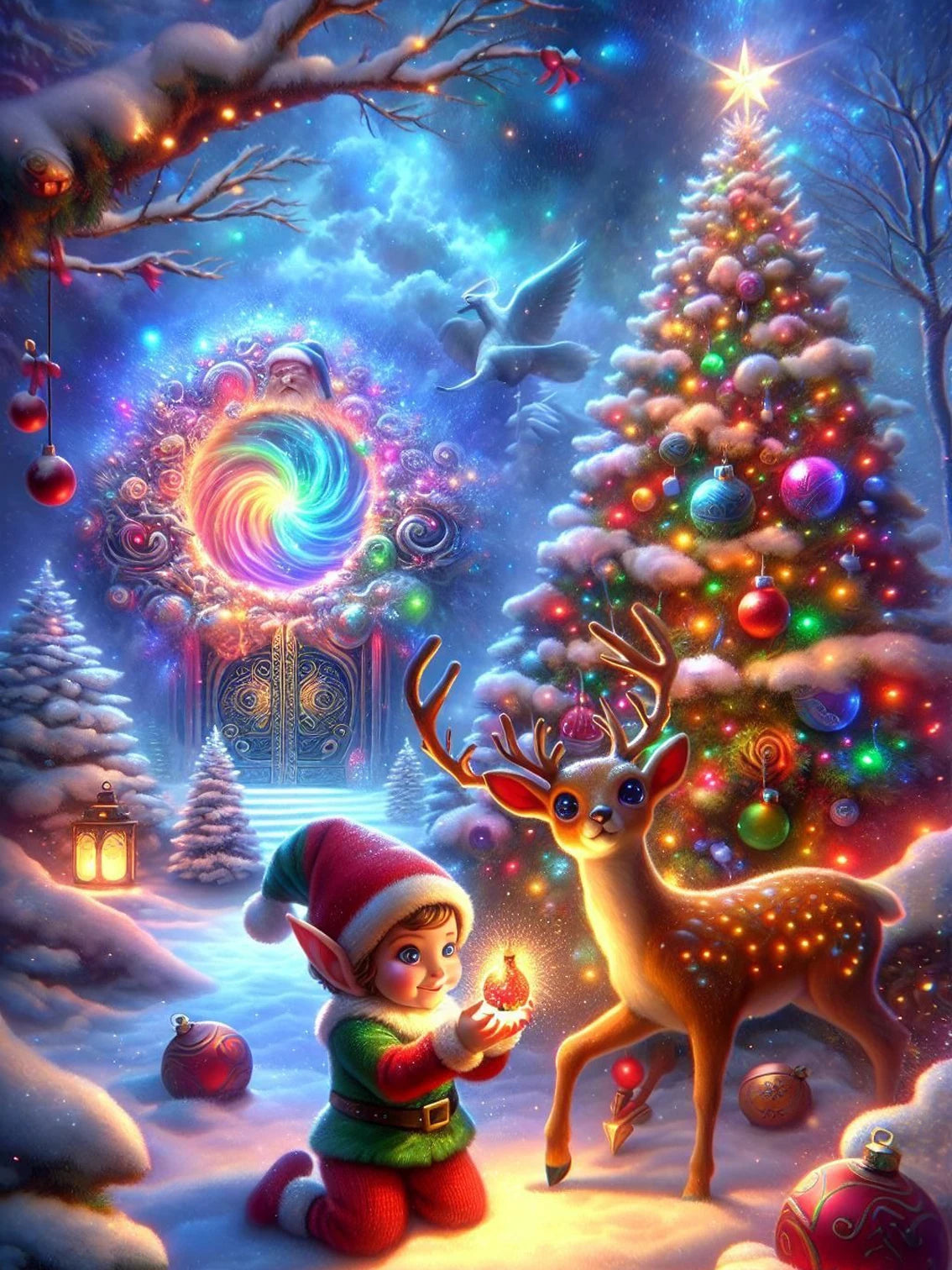 WYZDP 100% Fairy Dust Diamond Painting Christmas tree Diamond embroidery Christmas gift Stitch Diamond Art Full Crystal Decor