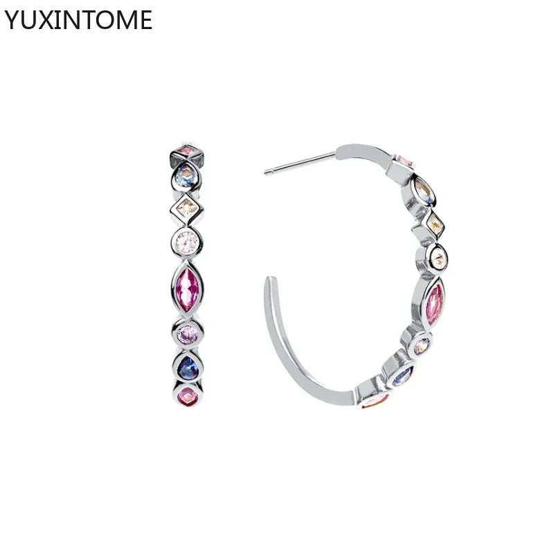 Colorful Crystal Earrings 925 Sterling Silver Ear Needle Stud Earrings for Women Cross Dangle Earrings Party Wedding Jewelry