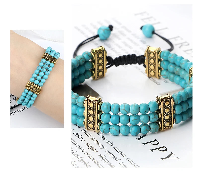 Natural Stone Beads Bracelet 4mm Malachite Black Lava Yoga Energy Hot Couple For Women Men Jewelry Braided Rope Knot Bangle Gift