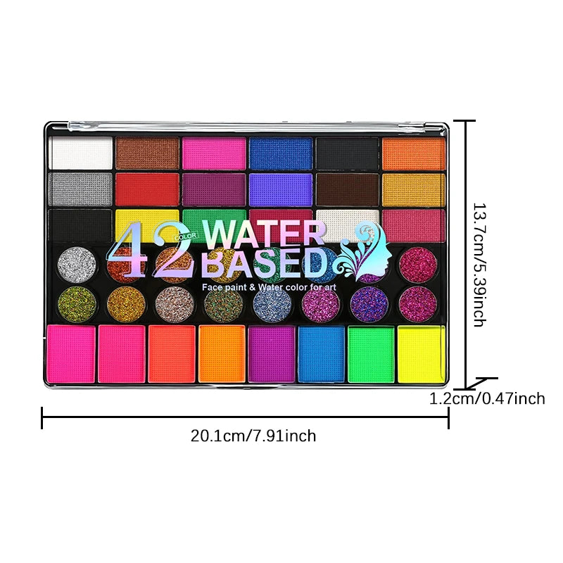 42-Colors Water-Based Face & Body Painting Kit,UV Neon Glitter Fluorescent Paint Makeup,Face Body Paint Art Festivals Halloween