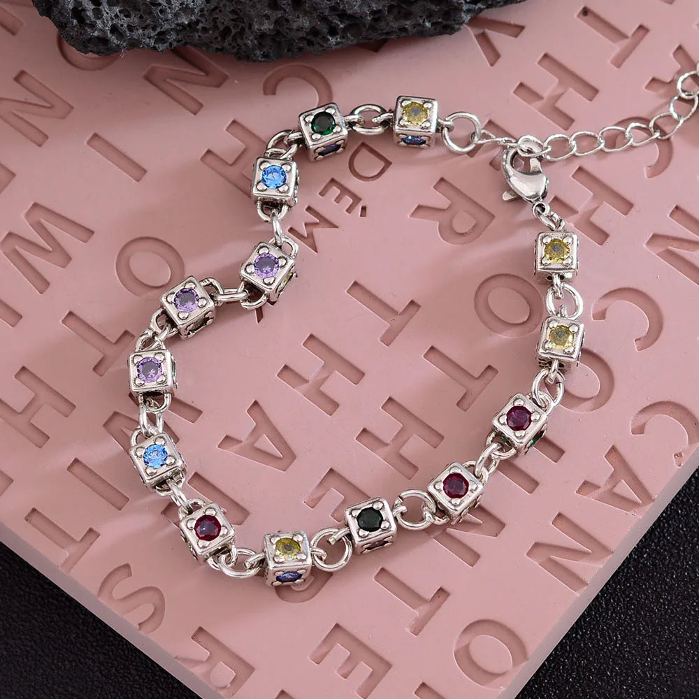 XIYANIKE Vintage Rainbow Zircon Dice Chain Bracelet For Women Girl Sweet Cool Fashion New Jewelry Lady Gift Party pulseras mujer