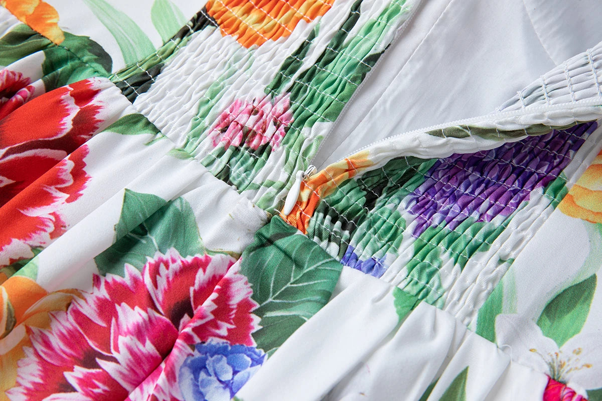 Women Gorgeous Flower Long Dress Swing Sling Dress Spaghetti Straps Floral Backless Dresses Summer Lady Elegant Holiday Outfits