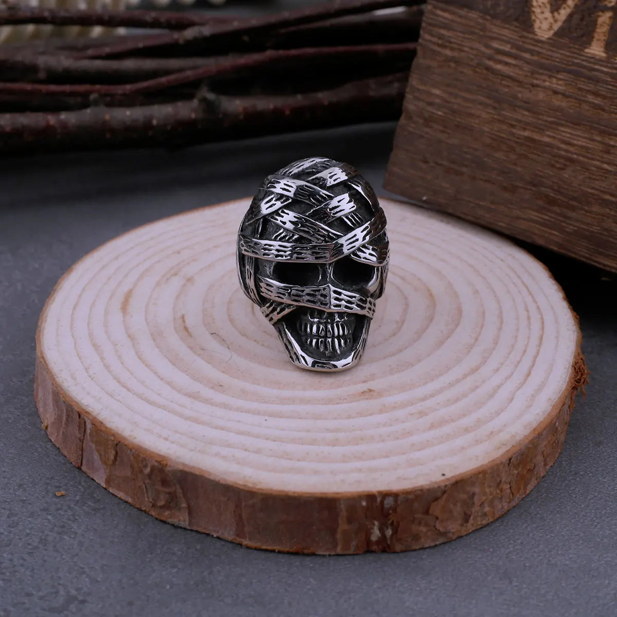 Vintage Egyptian Mummy Skull Ring for Men Stainless Steel Fashion Punk Accessories Hip Hop Biker Neo-Gothic Jewelry As A Gift