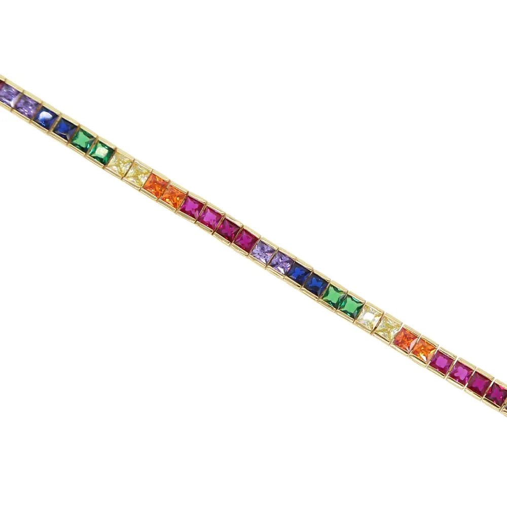 2025 High Quality Crystal Rainbow Geometry Bracelet Bangle For Women Paved Clear AAA Cz Luxury Gold Color Party Jewelry Gift