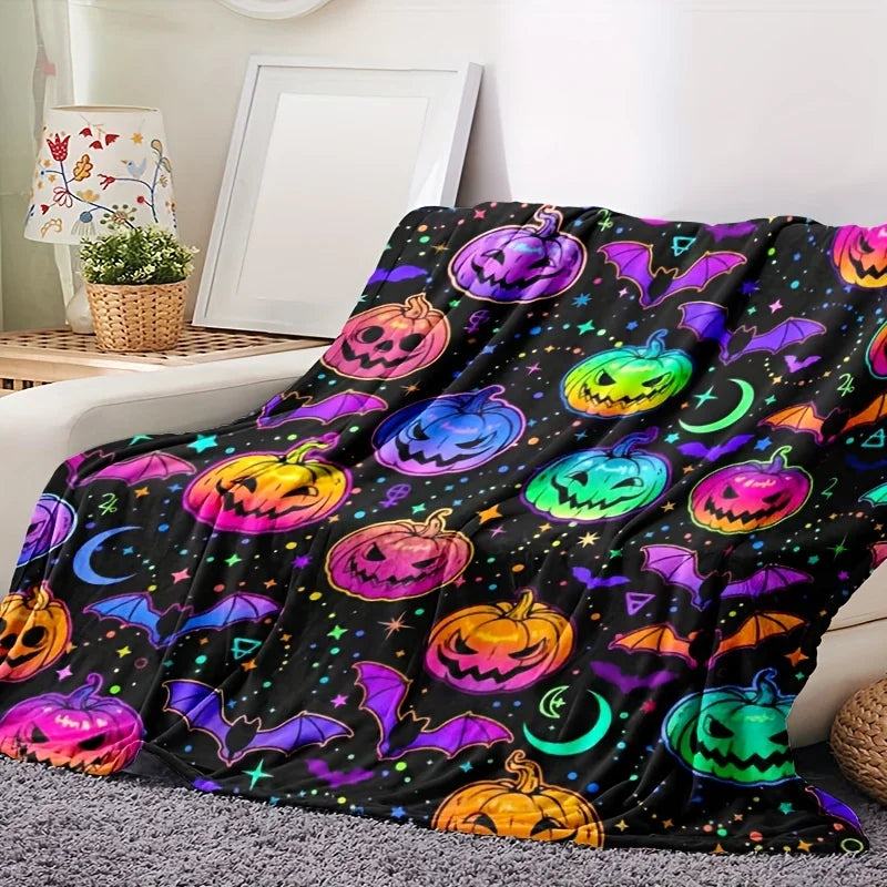 3D Printed Flannel Blanket Halloween Pumpkin Soft All-Season Comfort Office Breaks Blanket | Playful Print Halloween Decorations