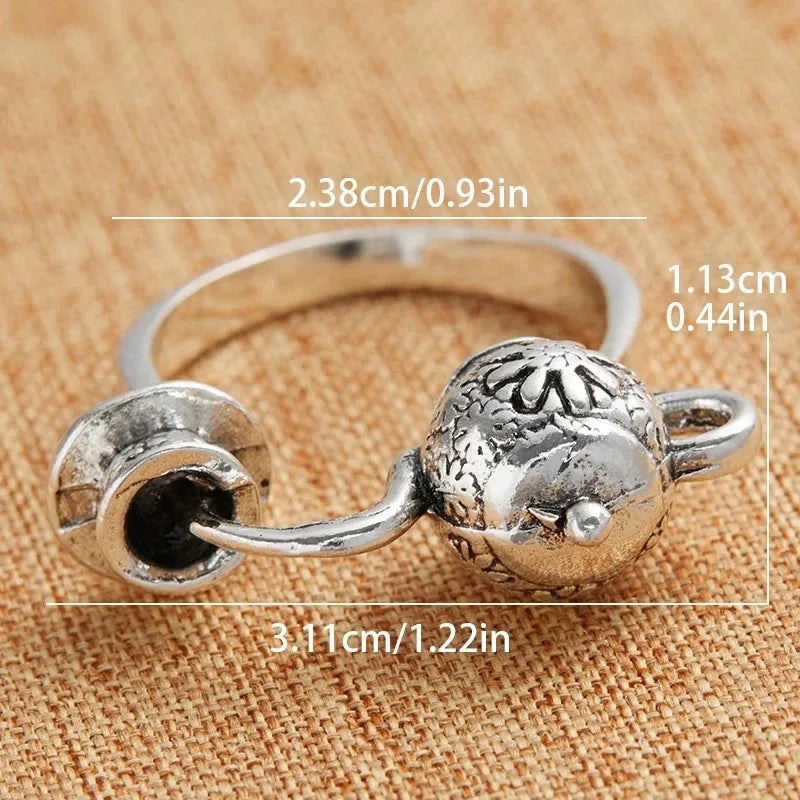Personalised Creative Teapot Men's & Women's Tea Cup Ring Fashion Novelty Teapot Pouring Ring Holiday Party Jewelry Accessories