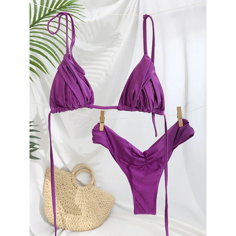 Sexy Bikinis Solid Swimsuit Bandage Bikini Set Women's Two Piece Suit 2025 Bathsuit For Female Summer Swimwear