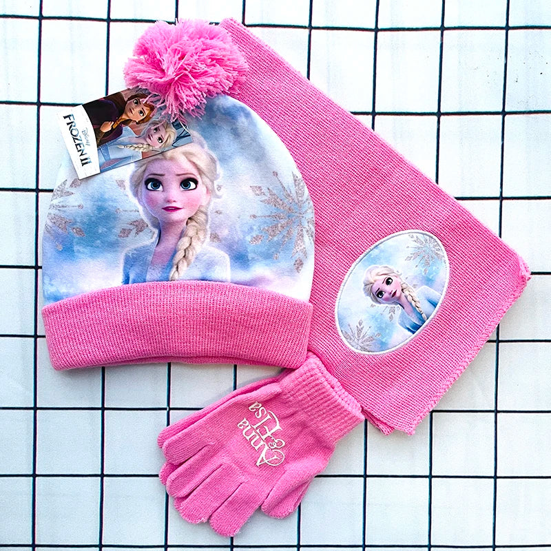 Children's Hat Glove Set Baby Boys girl Knitted Hat Elsa girls Cartoon Warm Hat Cosplay Toy Christmas Gift for Chridern cap