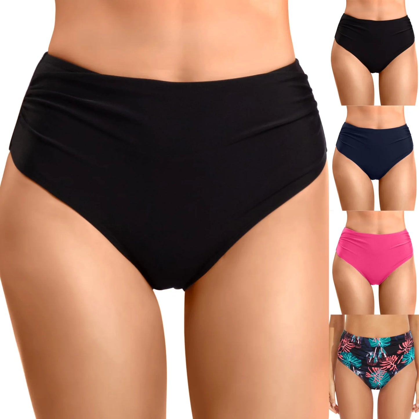 Swimwear For Women 2024 Women Plus Size High Waist Bikini Bottoms Swim Briefs Beach Shorts Ruched Bottom High Bikini 2024 Women