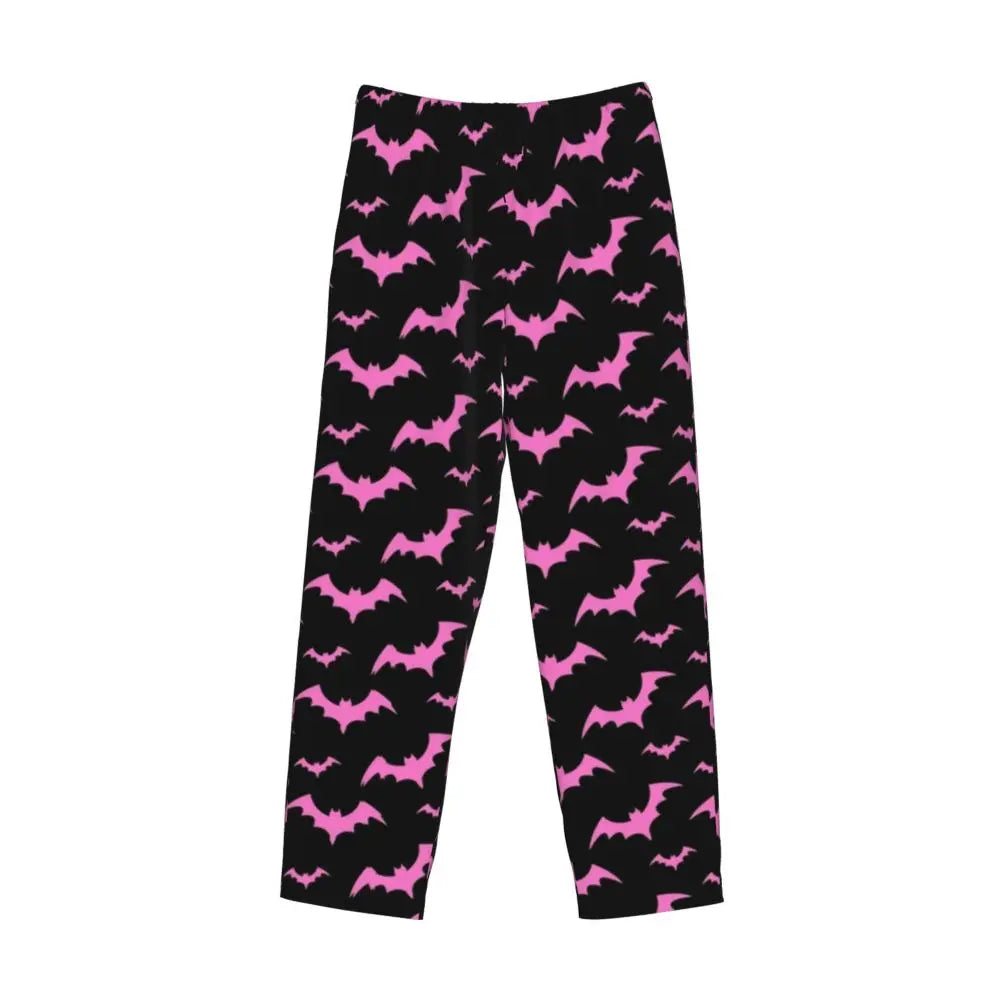 Custom Cute Spooky Halloween Bats Black And Purple Pajama Pants for Men Lounge Sleep Drawstring Sleepwear Bottoms with Pockets