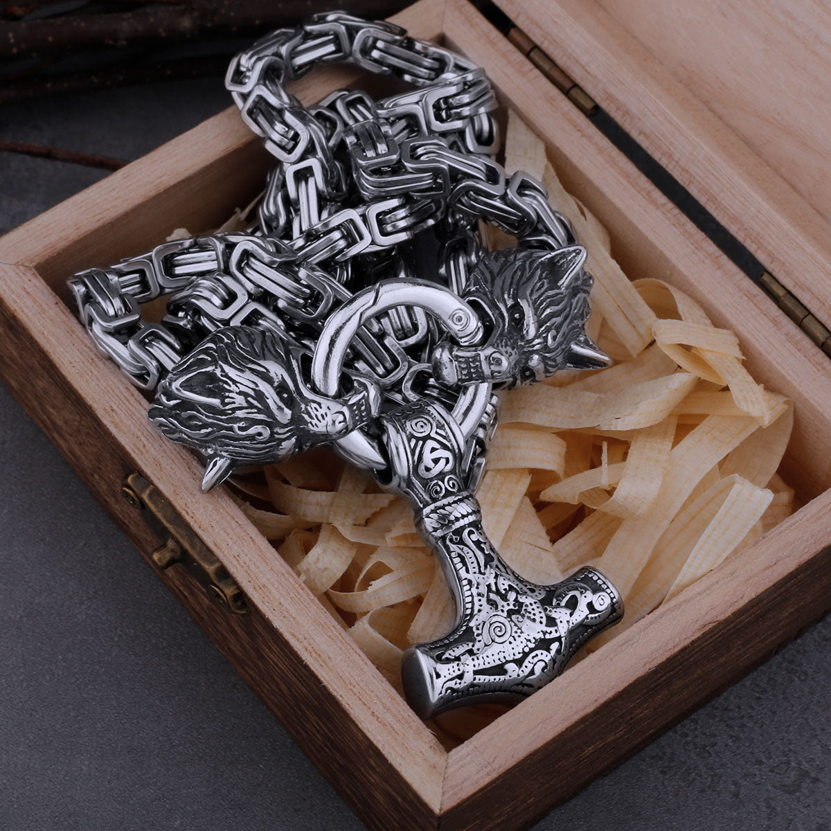 Men's Stainless Steel Viking Celtic Wolf Amulet Thor's Hammer Necklace Set Retro Trend Jewelry Accessories Gift