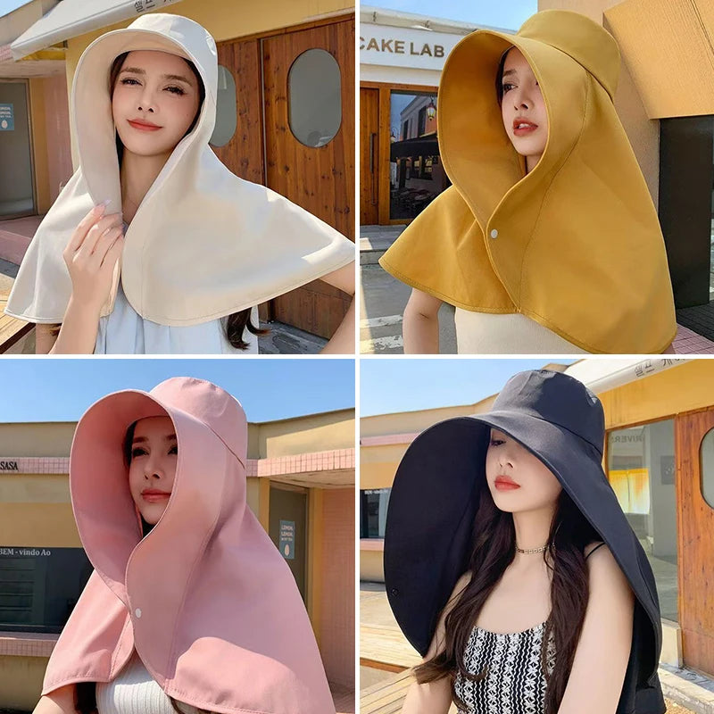 Summer Large Shawl Sun Hat For Women Outdoor UV Anti Neck Protection Fisherman Hat Ladies Outdoor Travel Sunscreen Ponytail Cap
