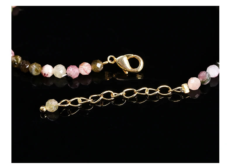 JD Natural Stone Faceted Rainbow Tourmaline Strawberry Quartz Bracelet Women Luxury Thin Adjustable Reiki Healing String Jewelry