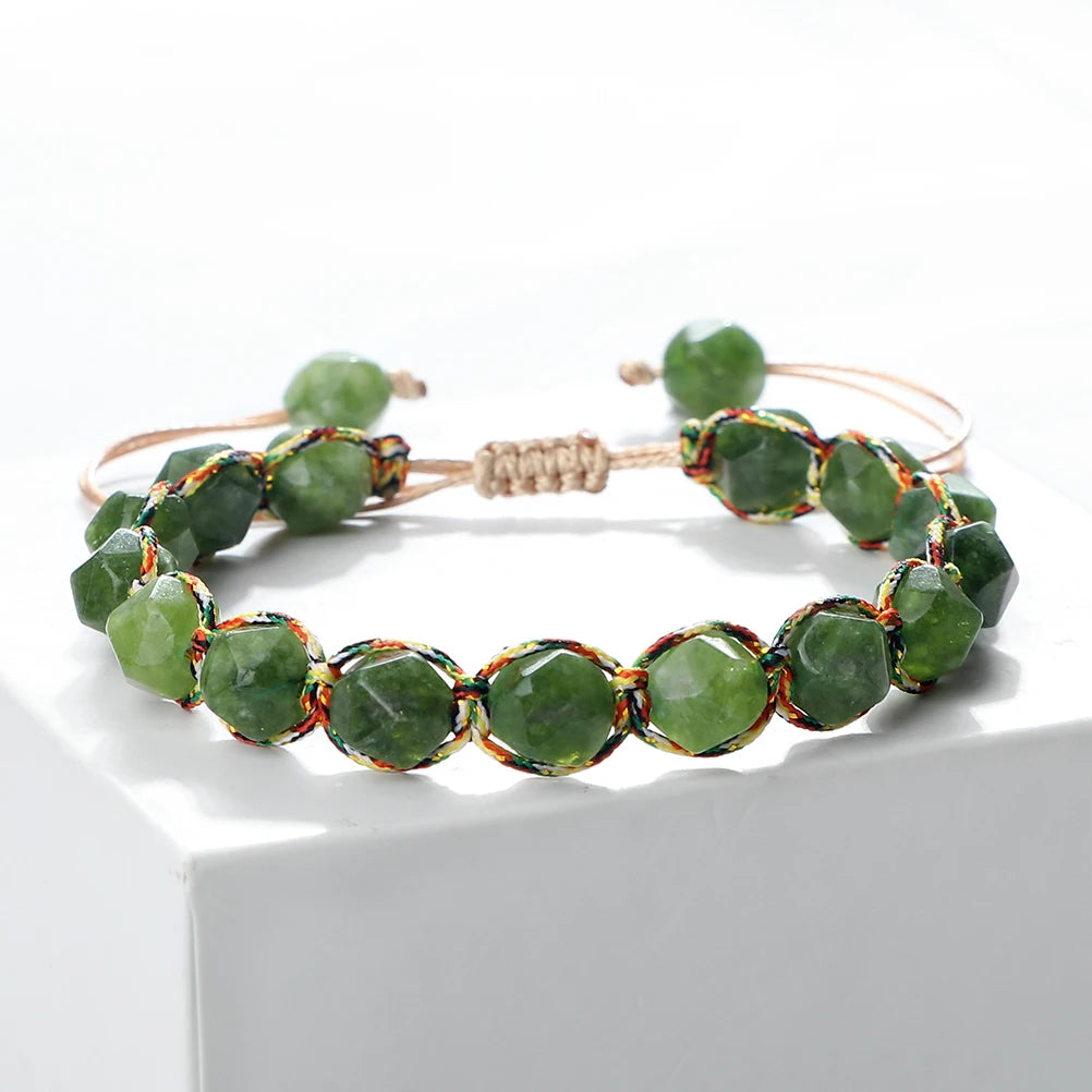 Women Healing Energy Bracelet 8mm Natural Gemstone Beads Irregular Shaped Cut Surface Beads Bracelet Charm Couples Jewelry Gifts