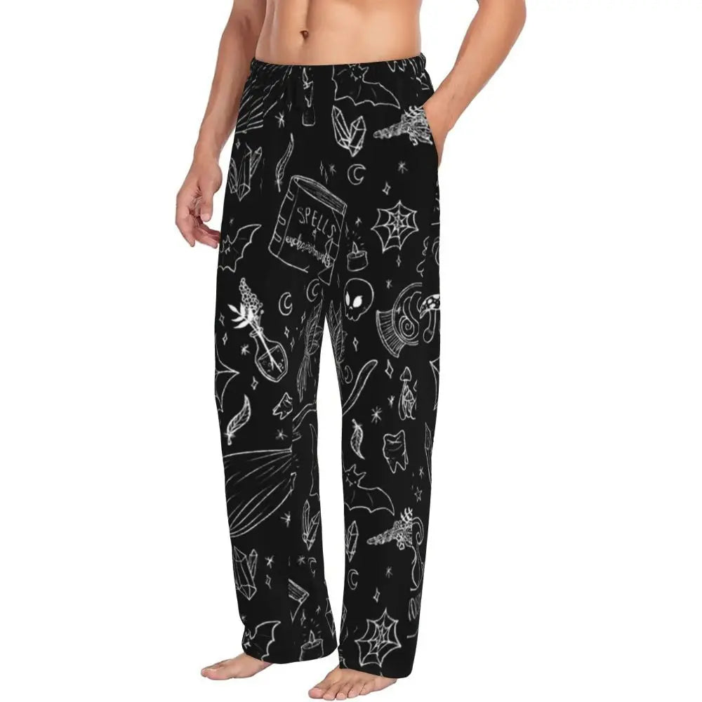 Custom Cute Spooky Halloween Bats Black And Purple Pajama Pants for Men Lounge Sleep Drawstring Sleepwear Bottoms with Pockets