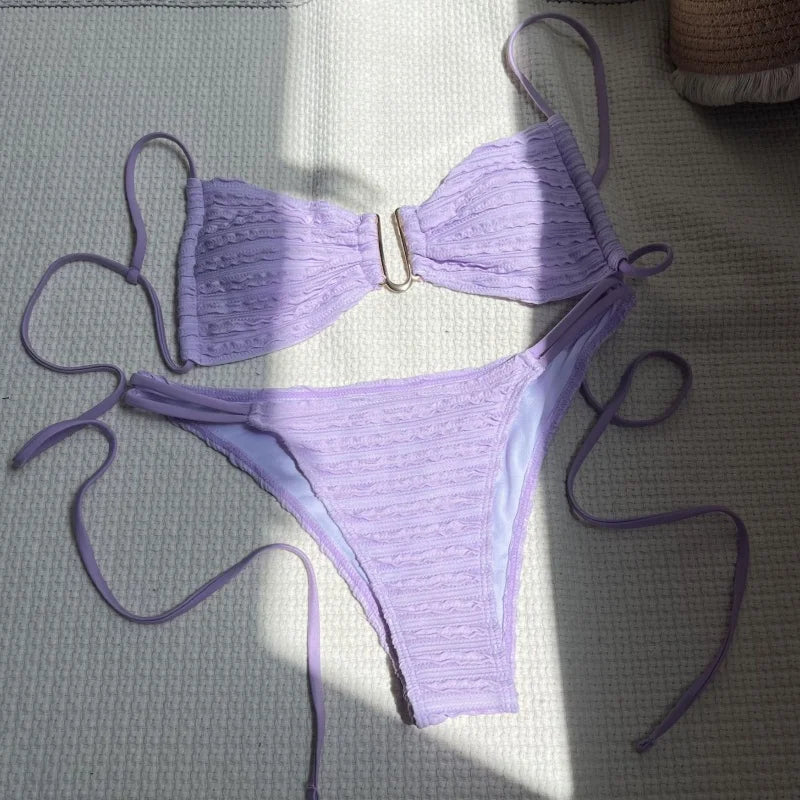 Sexy Bikinis Bathing Suit Women Sexy Lace Up Backless Hollow Out Thong Split Micro Bikini Summer 2025 New Spice Girl Beachwear