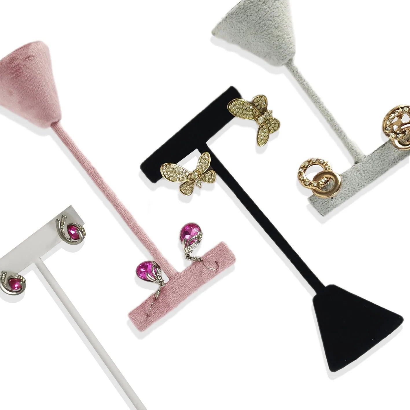 T-shaped Earring Display Stand Velvet PU Leather Jewerly Display Rack Earring Stud Accessories Display Storage Props 3Pcs/lot