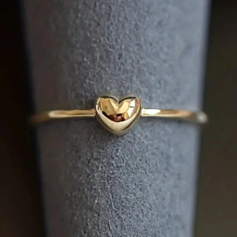 Huitan Noble Gold Color Heart Rings 925 Sterling Silver Simple Accessory Charms Exquisite Wedding Engagement Jewelry for Women