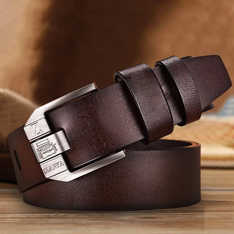130CM Leather Cowhide Men's Belt Fashion Metal Alloy Pin Buckle Adult Luxury Brand Jeans Business Casual Waist Male Strap Brand