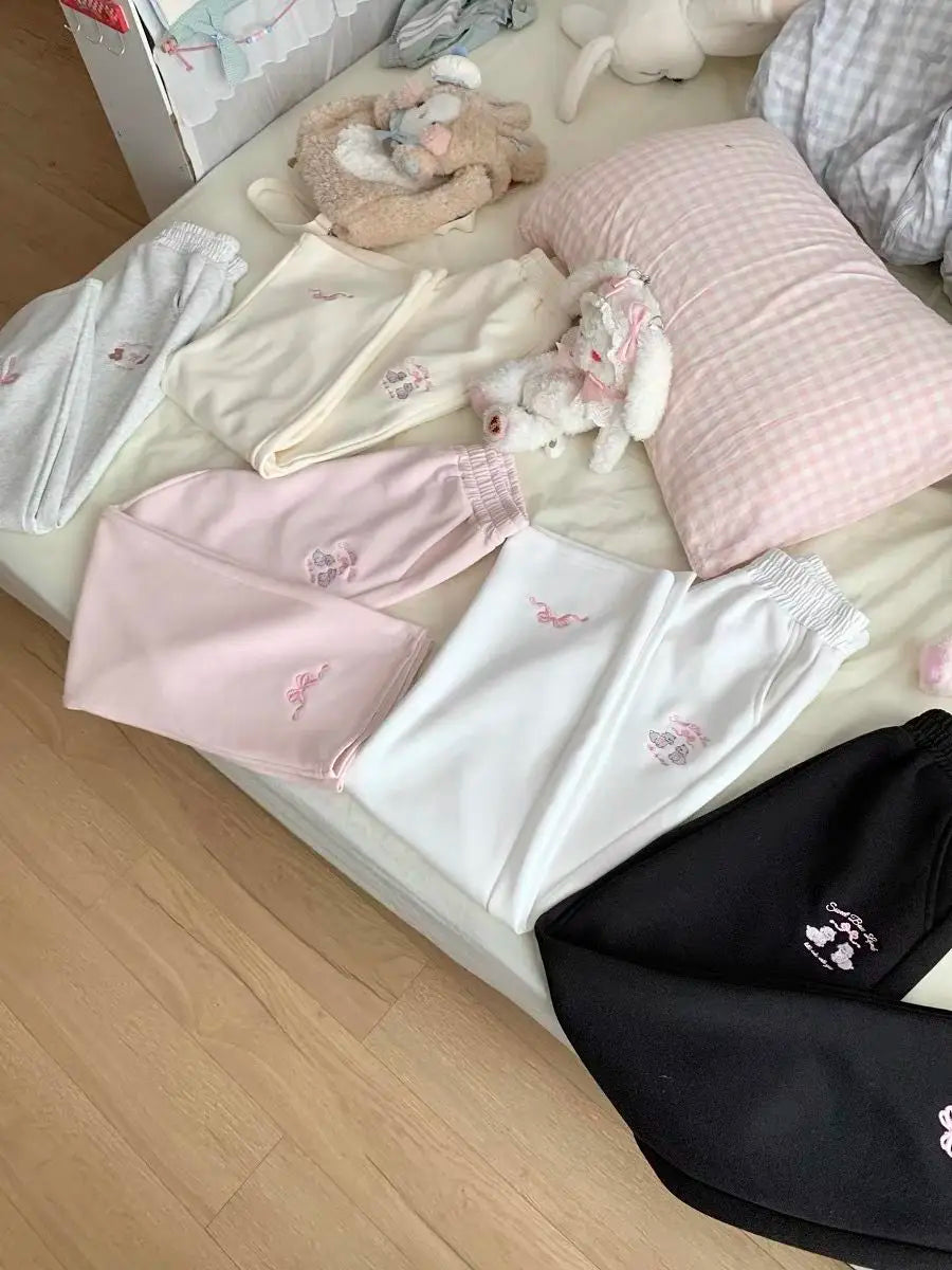 Sweet Girl Cute Straight Pants Spring New Casual All Match Sports Sweatpants Elastic Waist Cartoon Y2k Aesthetic Women Pants
