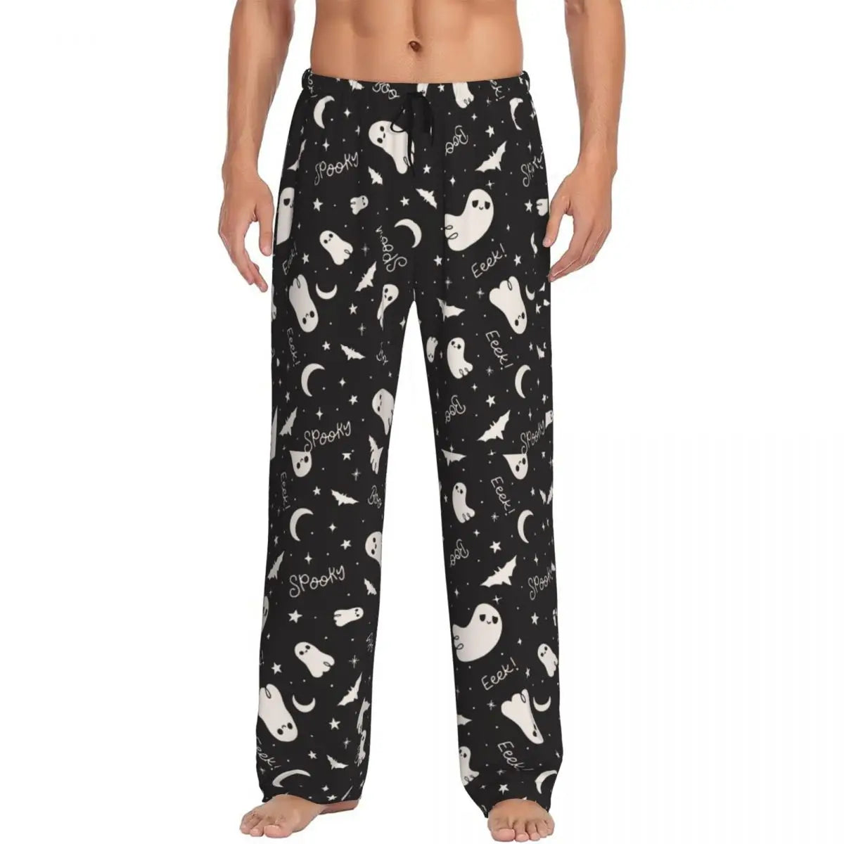 Custom Cute Spooky Halloween Bats Black And Purple Pajama Pants for Men Lounge Sleep Drawstring Sleepwear Bottoms with Pockets