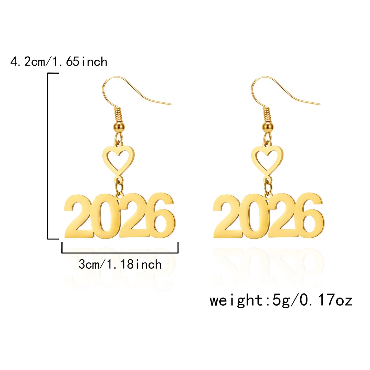 2026 Number Gold Color Stars Drop Earrings for Women Geometric Dangle Hanging Earrings Party New Year Jewelry Gifts