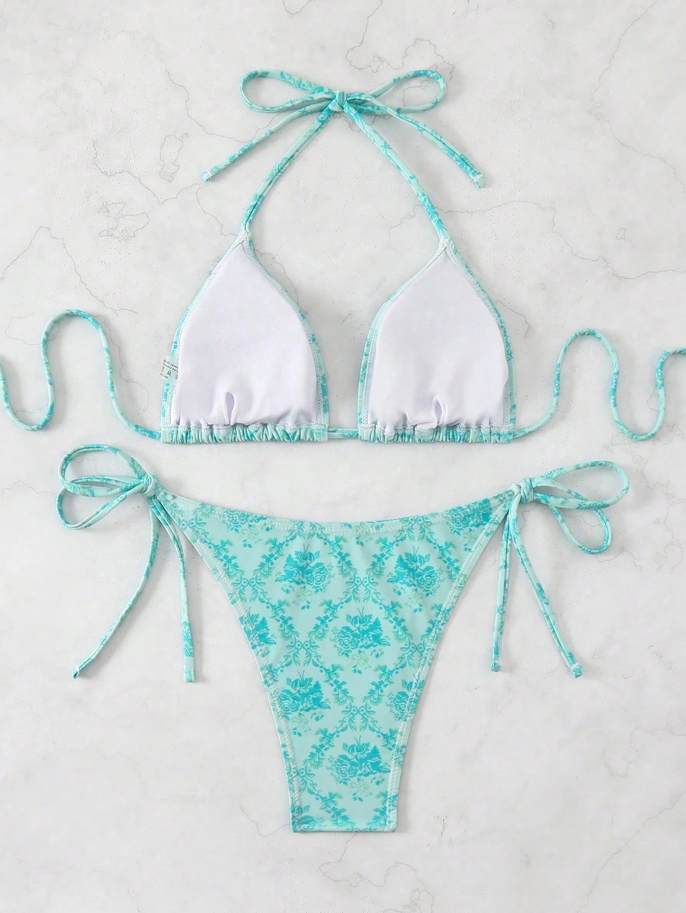 Swimsuit women's 2025 new turquoise bikini sexy small breasts three-point halterneck beach soaking hot spring