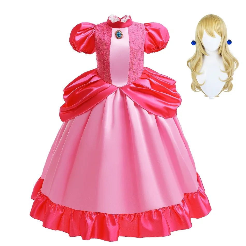 Peach Dress For Girls Cosplay Dress Up Princess Costume Halloween Game Role Play 4 6 8 10 Yrs Kid