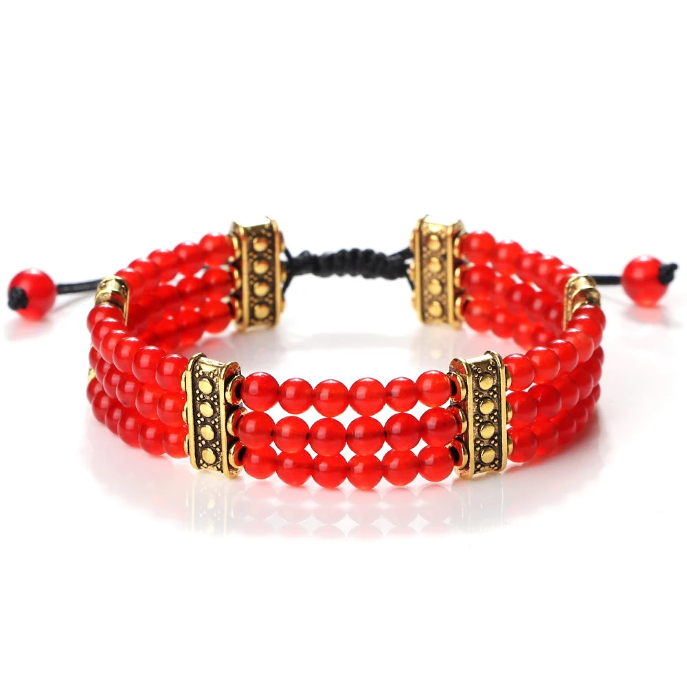 Natural Stone Beads Bracelet 4mm Malachite Black Lava Yoga Energy Hot Couple For Women Men Jewelry Braided Rope Knot Bangle Gift