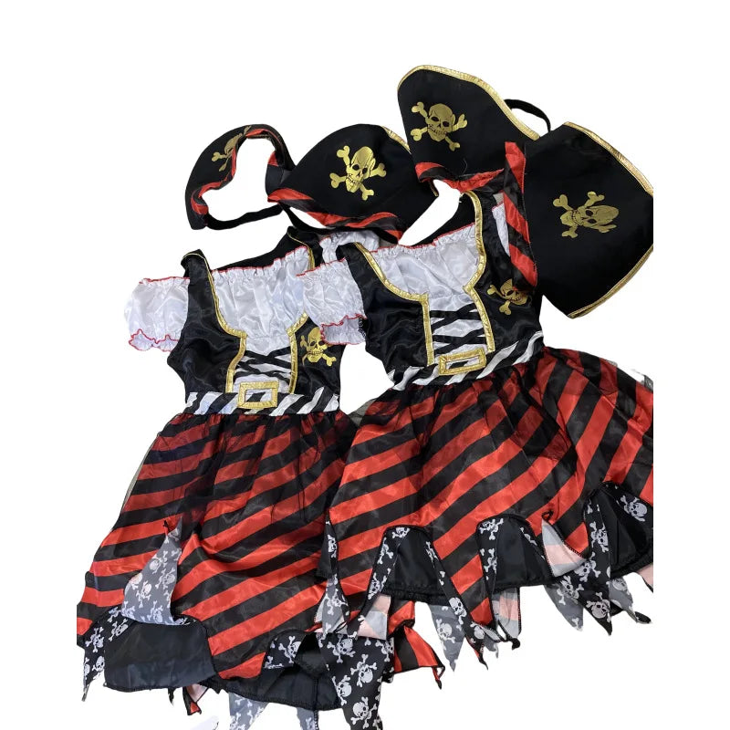 Girl Pirate Cosplay Costume Costume Halloween Pirate Jack Three-piece Suit Kids Stage Performance Clothes with Hat and Eye Mask