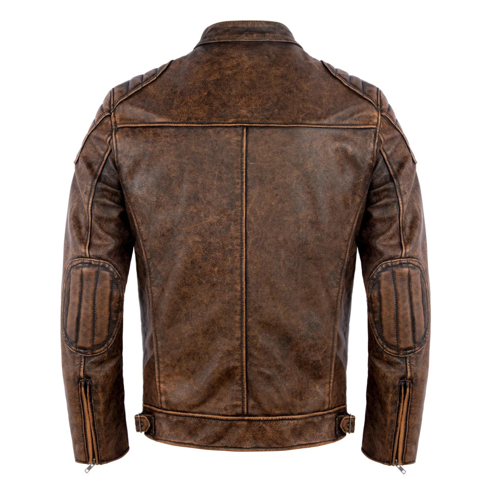 Vintage Red Brown Men Leather Jacket 100% Cowhide Jackets Slim Fit Soft Skin Coat Autumn Jaqueta Masculina De Couro