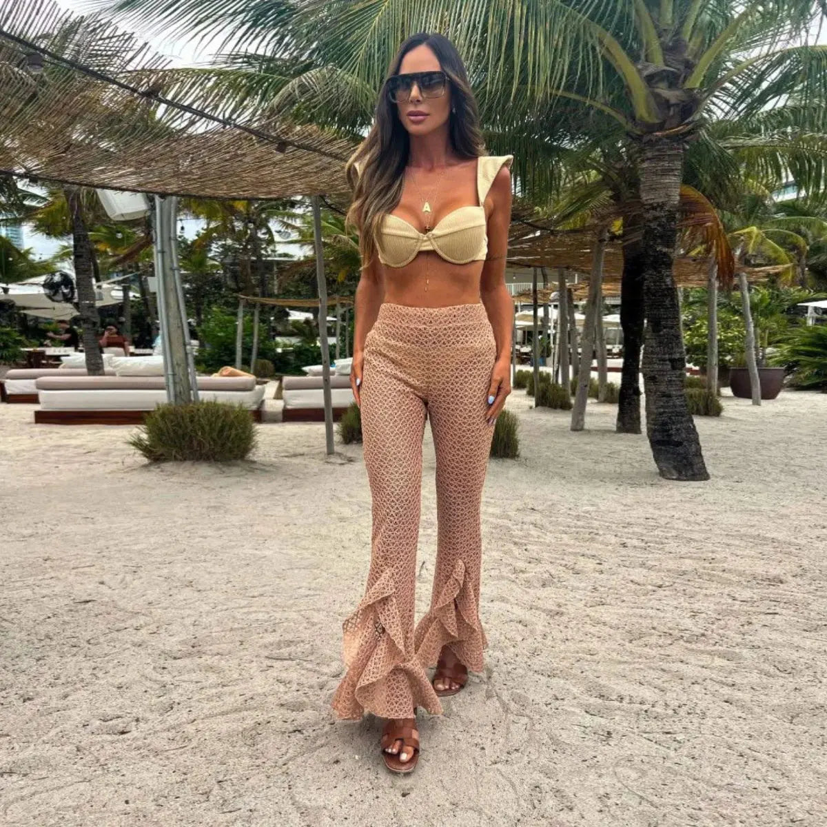 2025 New Sexy Women Three Piece Bikinis Set With Pants Bra See Through Beach Pants Swimsuit Summer Female Vacation Beachwear
